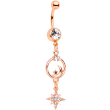 Load image into Gallery viewer, Clear Gem Rose Gold Tone Starry Moon Dangle Belly Ring