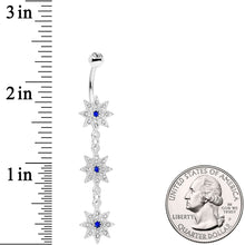 Load image into Gallery viewer, Clear Blue Gem Triple Star Dangle Belly Ring