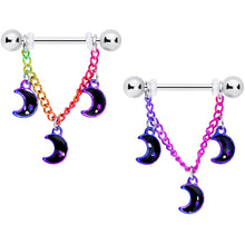 Load image into Gallery viewer, 14G 11/16 Rainbow Triple Crescent Moon Dangle Nipple Ring Set