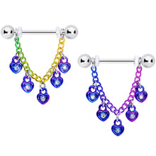 Load image into Gallery viewer, 14G 11/16 Clear Gem Rainbow Padlock Heart Dangle Nipple Ring Set