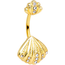 Load image into Gallery viewer, Clear Gem Gold Tone Nautical Scallop Shell Double Mount Belly Ring