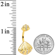 Load image into Gallery viewer, Clear Gem Gold Tone Nautical Scallop Shell Double Mount Belly Ring