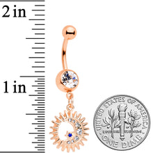 Load image into Gallery viewer, Clear Blue Gem Rose Gold Tone Moon Sun Star Dangle Belly Ring
