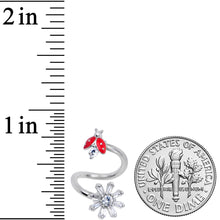 Load image into Gallery viewer, Clear CZ Gem Red Ladybug Flower Spiral Twister Belly Ring