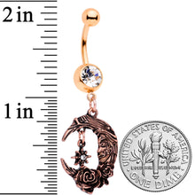 Load image into Gallery viewer, Clear Gem Rose Gold Tone Starry Moon Rose Dangle Belly Ring