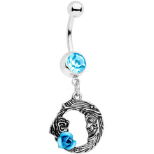 Load image into Gallery viewer, Aqua Gem Rose Flower Moon Dangle Belly Ring
