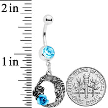 Load image into Gallery viewer, Aqua Gem Rose Flower Moon Dangle Belly Ring