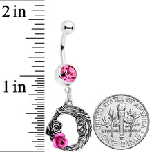 Load image into Gallery viewer, Pink Gem Rose Flower Moon Dangle Belly Ring