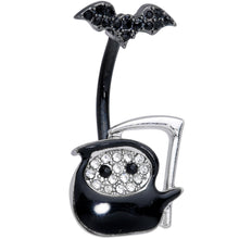 Load image into Gallery viewer, Clear Gem Black Bat Grim Reaper Halloween Double Mount Belly Ring