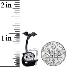 Load image into Gallery viewer, Clear Gem Black Bat Grim Reaper Halloween Double Mount Belly Ring