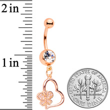Load image into Gallery viewer, Clear CZ Gem Rose Gold Tone Heart Butterfly Dangle Belly Ring
