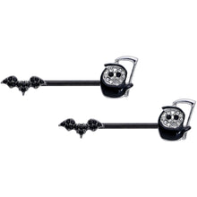 Load image into Gallery viewer, 14G 9/16 Clear Black Gem Grim Reaper Bat Barbell Nipple Ring Set