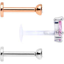 Load image into Gallery viewer, 16G 5/16 Pink Clear CZ Gem Internal Thread Labret Tragus Set of 3