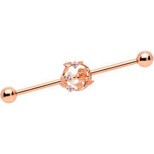 Load image into Gallery viewer, 14G Clear CZ Gem Rose Gold Tone Floral Industrial Barbell 38mm