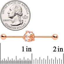 Load image into Gallery viewer, 14G Clear CZ Gem Rose Gold Tone Floral Industrial Barbell 38mm