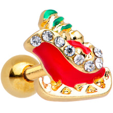 Load image into Gallery viewer, 16G 1/4 Clear Gem Gold Tone Christmas Sleigh Cartilage Tragus