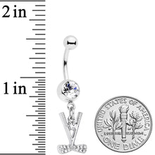 Load image into Gallery viewer, Clear CZ Gem Crossed Golf Clubs Dangle Belly Ring