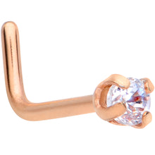 Load image into Gallery viewer, 20G 1/4 Clear 2mm CZ Gem Rose Gold Tone L Shaped Nose Ring