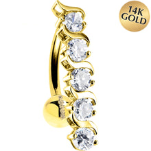 Load image into Gallery viewer, 16G Solid 14K Yellow Gold Top Drop Cubic Zirconia Delight Belly Ring