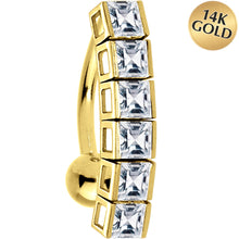 Load image into Gallery viewer, 16G Solid 14K Yellow Gold Top Drop Princess Cubic Zirconia Belly Ring