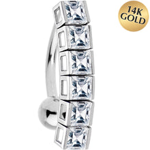 Load image into Gallery viewer, 16G Solid 14K White Gold TOP DROP Cubic Zirconia SIX SQUARE TENNIS Belly Ring