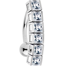 Load image into Gallery viewer, 16G Solid 14K White Gold TOP DROP Cubic Zirconia SIX SQUARE TENNIS Belly Ring