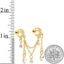 Load image into Gallery viewer, 16G 1/4 Clear CZ Gem Gold Hue Moon Dangle Cartilage Chain Earring