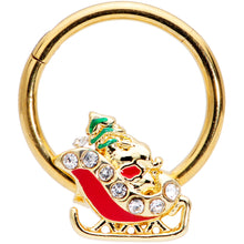 Load image into Gallery viewer, 16G 3/8 Clear Gem Gold Tone Santa Sleigh Christmas Septum Clicker