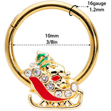 Load image into Gallery viewer, 16G 3/8 Clear Gem Gold Tone Santa Sleigh Christmas Septum Clicker