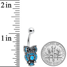 Load image into Gallery viewer, Black Gem Ornate Blue Orb Owl Belly Ring