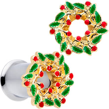 Load image into Gallery viewer, Happy Holiday Wreath Christmas Double Flare Plug Set 4G to 1 Inch