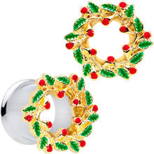 Load image into Gallery viewer, Happy Holiday Wreath Christmas Double Flare Plug Set 4G to 1 Inch