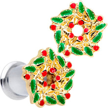 Load image into Gallery viewer, Happy Holiday Wreath Christmas Double Flare Plug Set 4G to 1 Inch