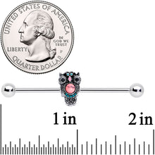 Load image into Gallery viewer, 14G Black Gem Pink Orb Owl Industrial Barbell 38mm