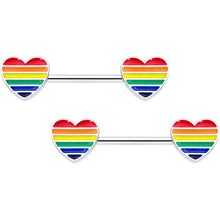 Load image into Gallery viewer, 14G 9/16 Rainbow Pride Heart Barbell Nipple Ring Set