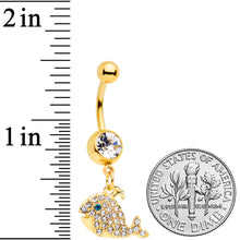 Load image into Gallery viewer, Clear Aqua Gem Gold Tone Whale Dangle Belly Ring