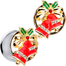 Load image into Gallery viewer, Clear Gem Holiday Bells Christmas Double Flare Plug Set