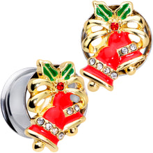 Load image into Gallery viewer, Clear Gem Holiday Bells Christmas Double Flare Plug Set