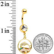 Load image into Gallery viewer, Clear Gem Gold Tone Leaping Dolphin Dangle Belly Ring