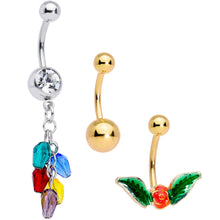 Load image into Gallery viewer, Clear Gem Gold Tone Holiday Deco Christmas Dangle Belly Ring Set of 3