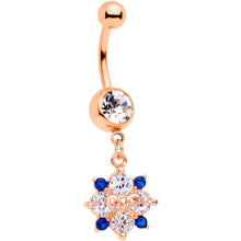 Load image into Gallery viewer, Clear Blue CZ Gem Rose Gold Tone Bow Star Dangle Belly Ring