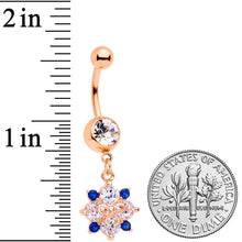 Load image into Gallery viewer, Clear Blue CZ Gem Rose Gold Tone Bow Star Dangle Belly Ring