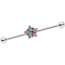 Load image into Gallery viewer, 14G Pink Yellow Blue Gem Showy Star Industrial Barbell 38mm