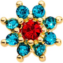 Load image into Gallery viewer, 16G 1/4 Green Red Gem Gold Tone Flower Christmas Cartilage Tragus