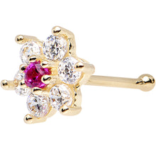 Load image into Gallery viewer, Solid 14K Yellow GOLD Fuchsia CZ FLOWER Nose Stud
