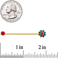 Load image into Gallery viewer, 14G Green Red Gem Christmas Flower Industrial Barbell 38mm