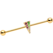 Load image into Gallery viewer, 14G Pink Green Gem Gold Tone Triangle Industrial Barbell 38mm