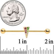 Load image into Gallery viewer, 14G Pink Green Gem Gold Tone Triangle Industrial Barbell 38mm