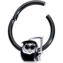 Load image into Gallery viewer, 16G 3/8 Black Gem Grim Reaper Halloween Hinged Segment Ring