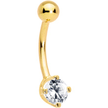 Load image into Gallery viewer, 16G Solid 14K Yellow Gold Cubic Zirconia PRIME SOLITAIRE Belly Ring